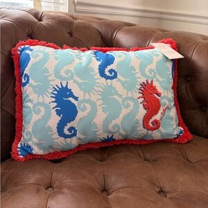 Pottery barn x Lilly Pulitzer fringe outdoor pillow in hold your horses 14x20